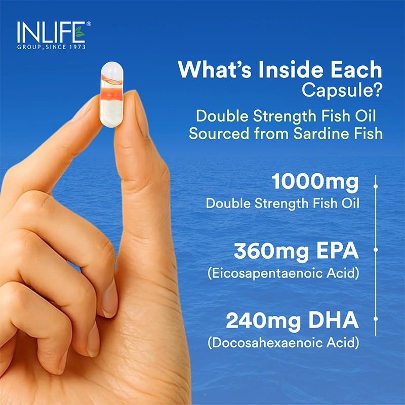 Inlife Fish Oil (Double Strength) Omega 3 Fatty Acids Supplement | 1000mg per serving