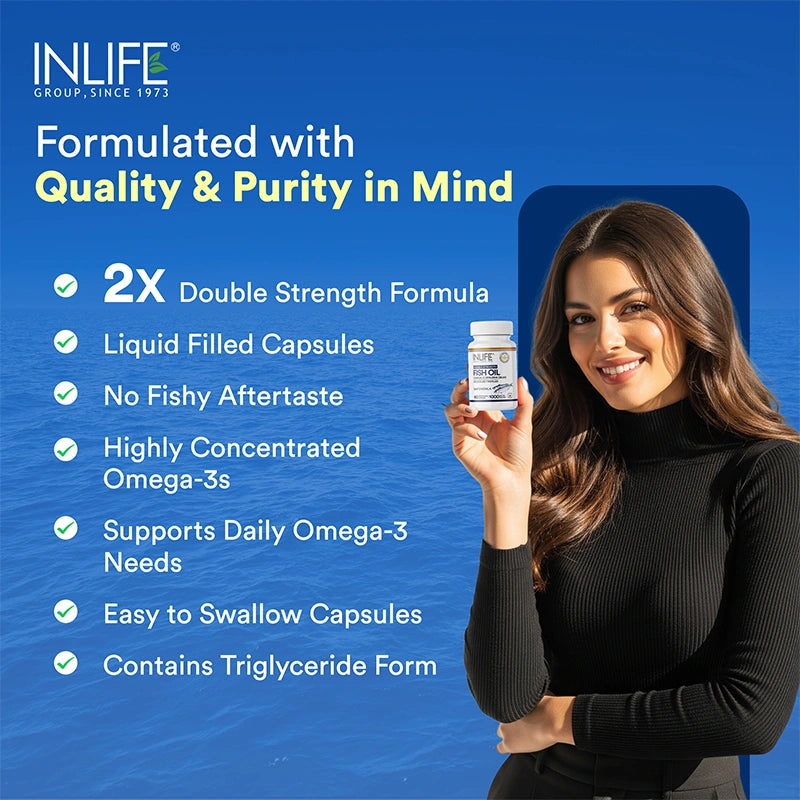 Inlife Fish Oil (Double Strength) Omega 3 Fatty Acids Supplement | 1000mg per serving