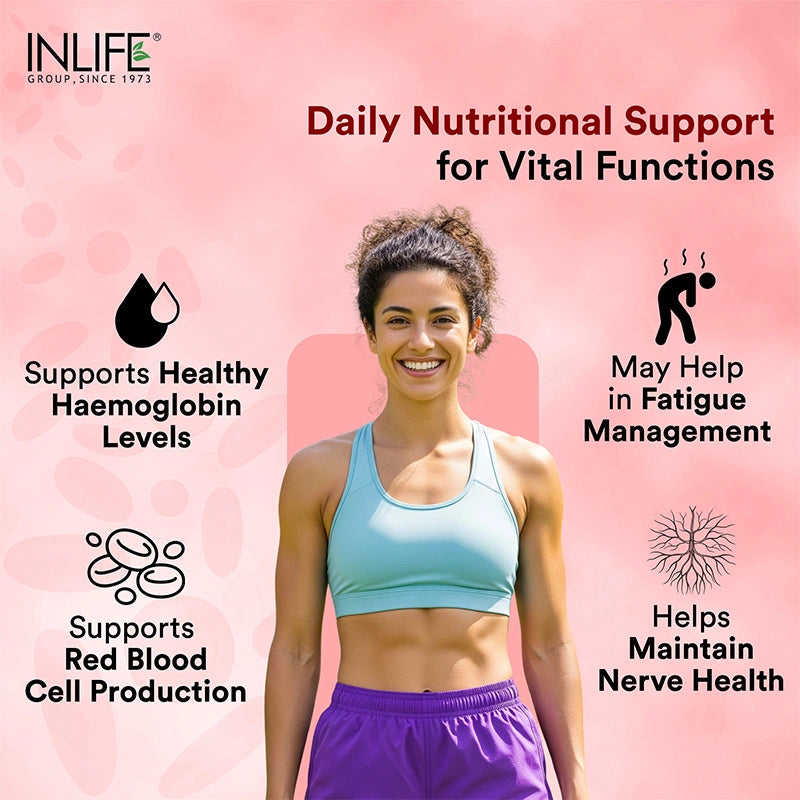 Inlife Chelated Iron Folic Acid Supplement with Vitamin C, E, B12, Zinc & Selenium, Veg. Tablets