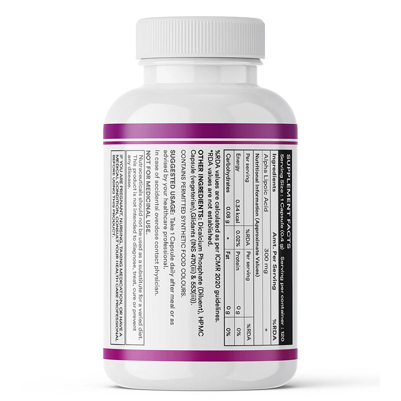 Inlife Alpha Lipoic Acid 120 Capsules Left Bottle.Image