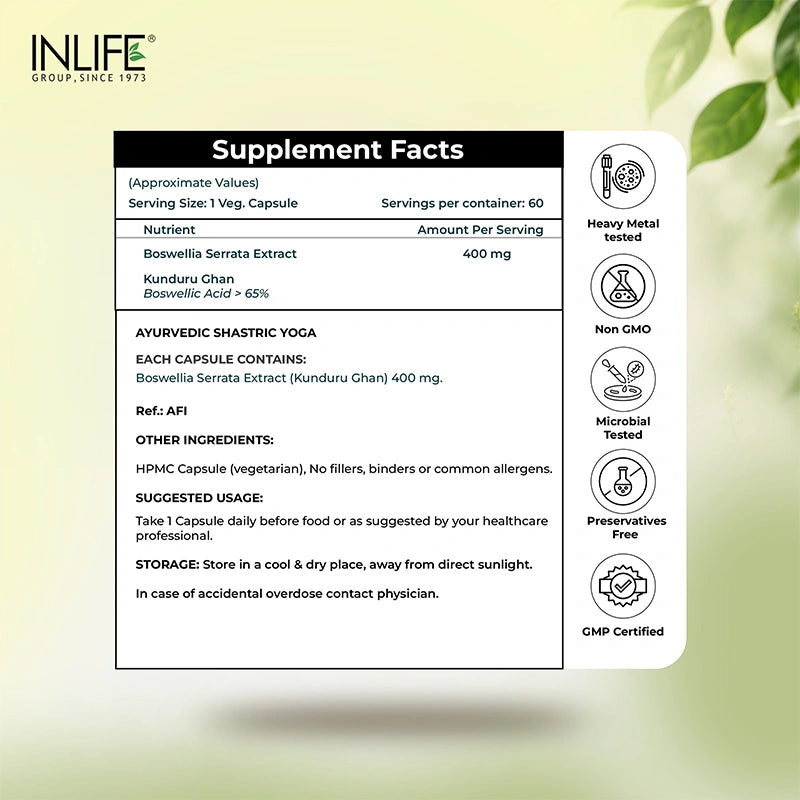 Inlife Boswellia serrata capsules supplements facts .image