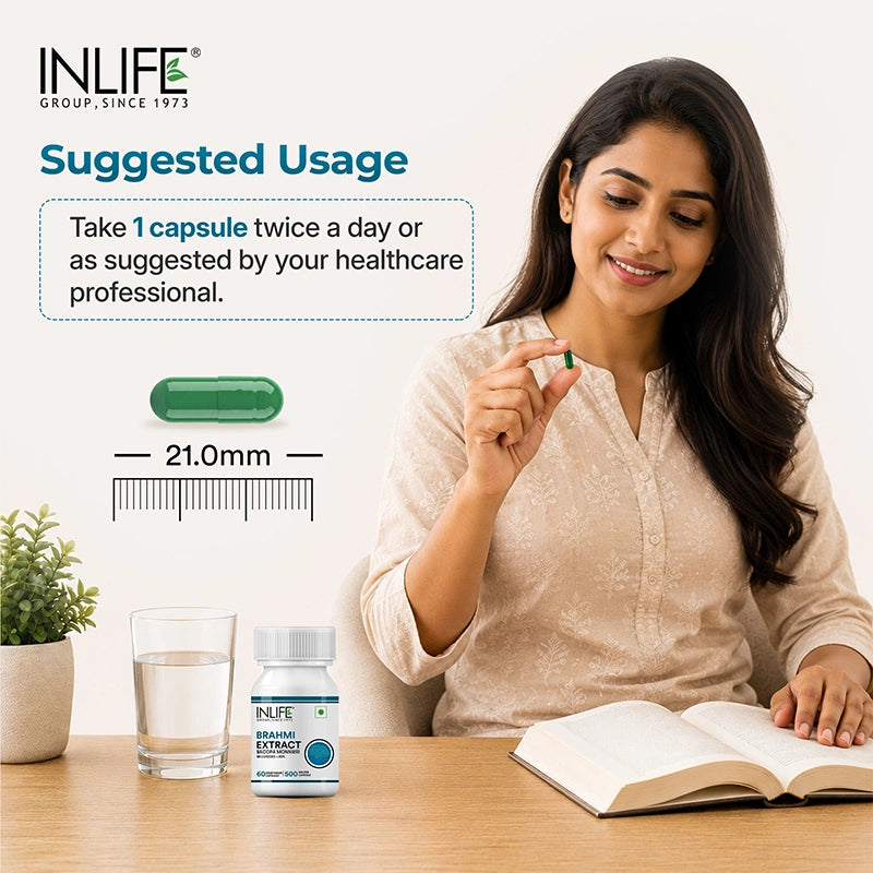 Inlife Brahmi extract capsules suggested usage. Image