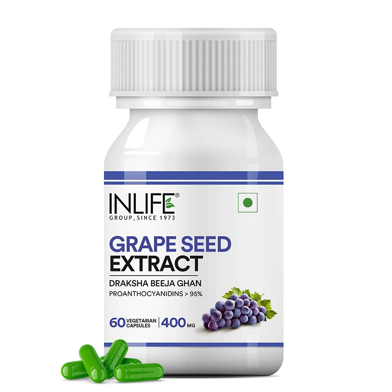 Inlife Grape seed extract 60 capsules front bottle .image with capsules