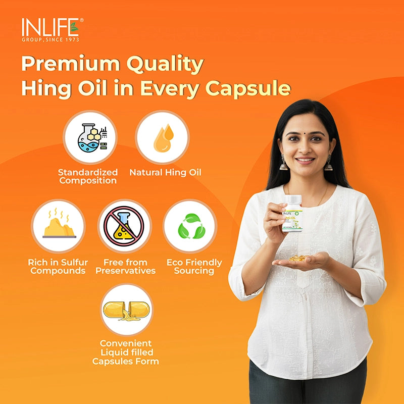 Inlife Hing Oil Capsules (Asafoetida) Supplement, 15mg, Veg. Capsules