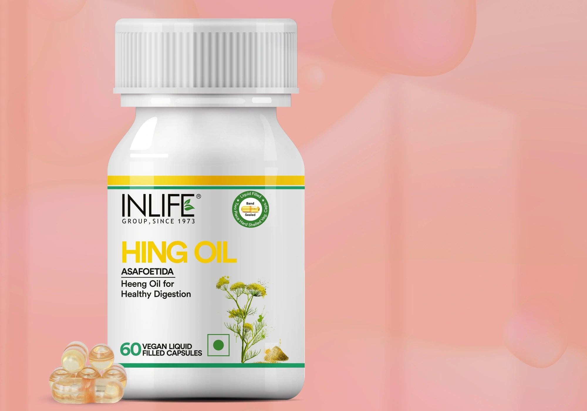 INLIFE Hing Oil Capsules – Asafoetida supplement for digestive balance, inner comfort, and daily wellness.
