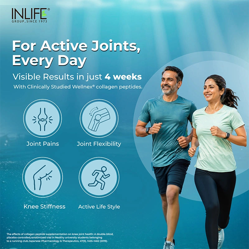 Inlife Hydrolysed Marine Fish Collagen for active joints with visible clinical results in just 4 weeks.