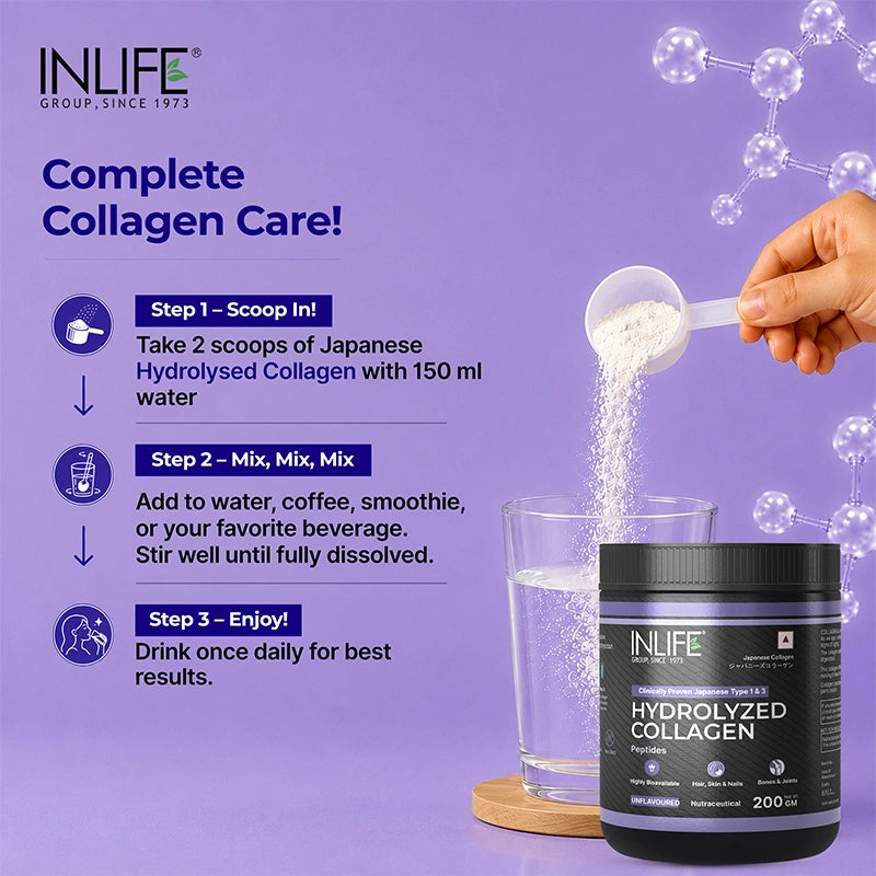Inlife Hydrolyzed collagen unflavored suggested usage .image