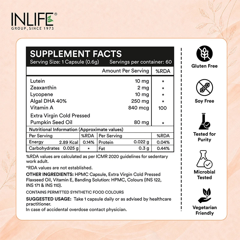 Inlife Lutein Zeaxanthin liquid filled capsules supplement facts .image