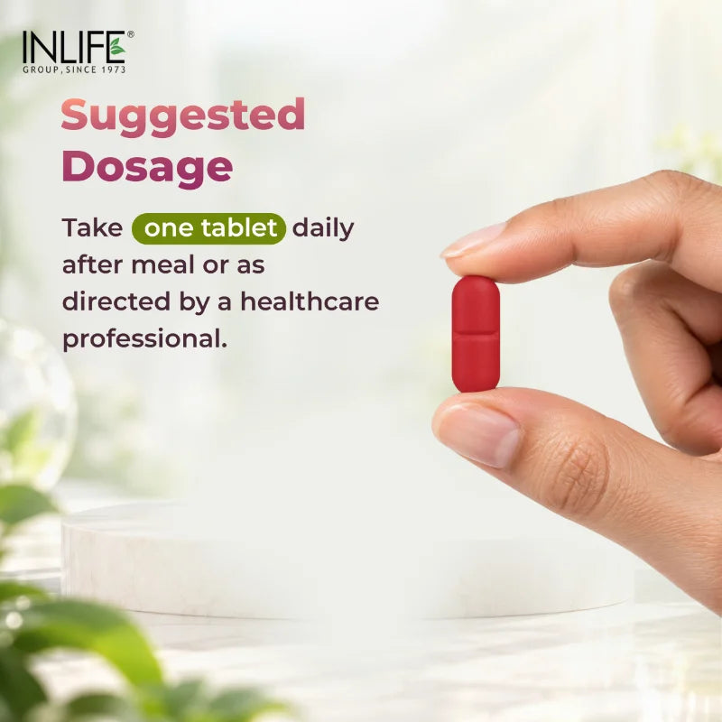 Inlife Multivitamin & mineral with pre & probiotics tablet suggested usage .image