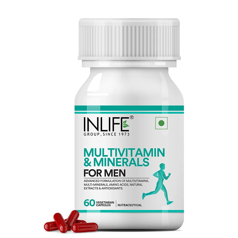 Inlife Multivitamin and mineral for men supplement front bottle .image with capsules