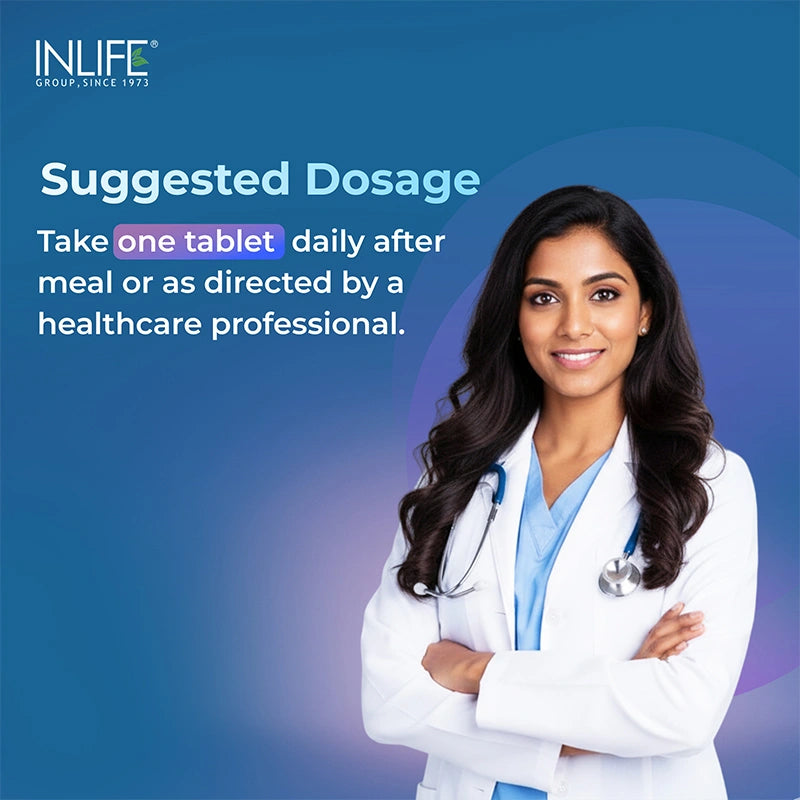 Inlife Multivitamin and Minerals with pre and probiotic Suggested dosage image nutritionist explaining the dosage of the product