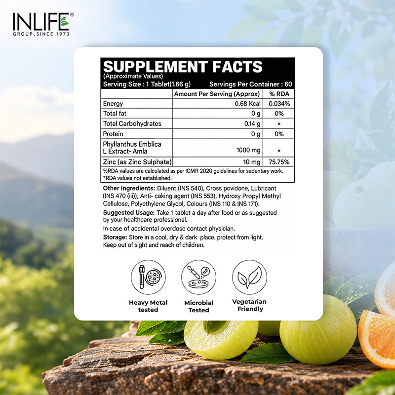 Inlife Natural vitamin-c + zinc supplement facts .image
