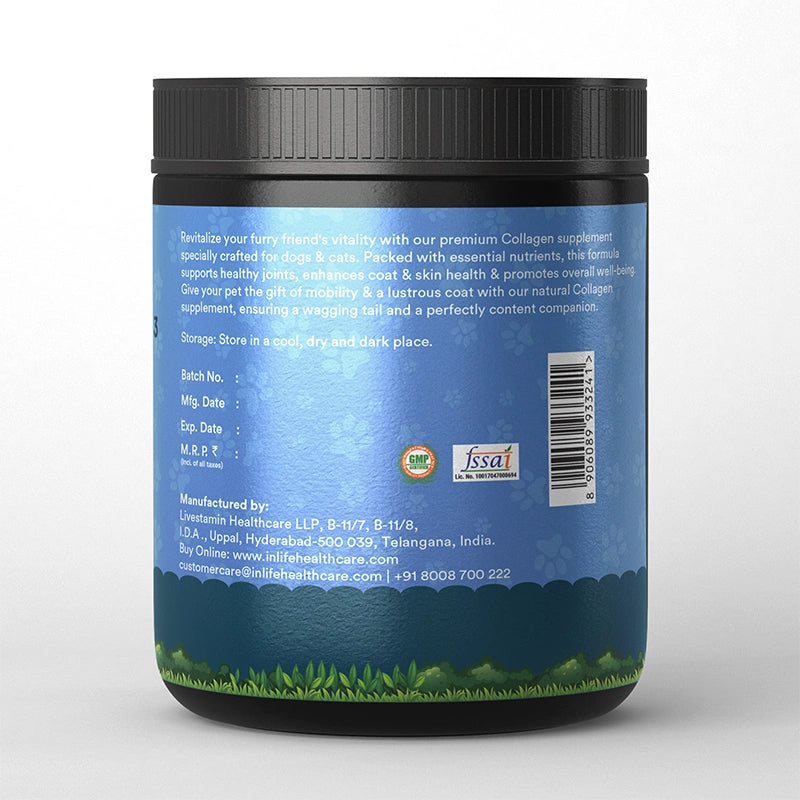 Inlife Pets collagen blueberry flavor right bottle .image
