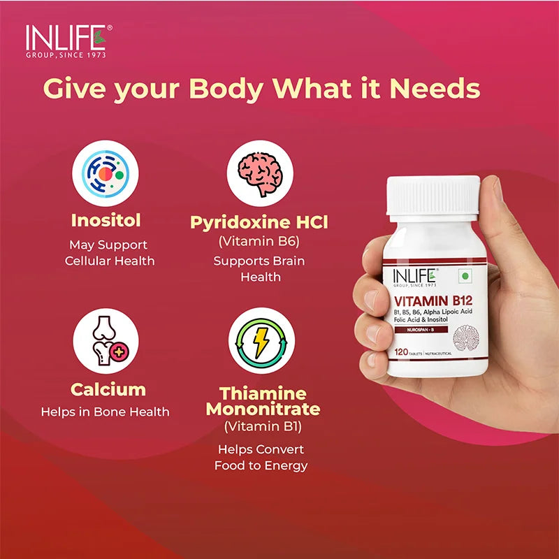 Inlife Vitamin B12 Supplement with ALA, Folic Acid, Inositol, Tablets (RDA Compliant)