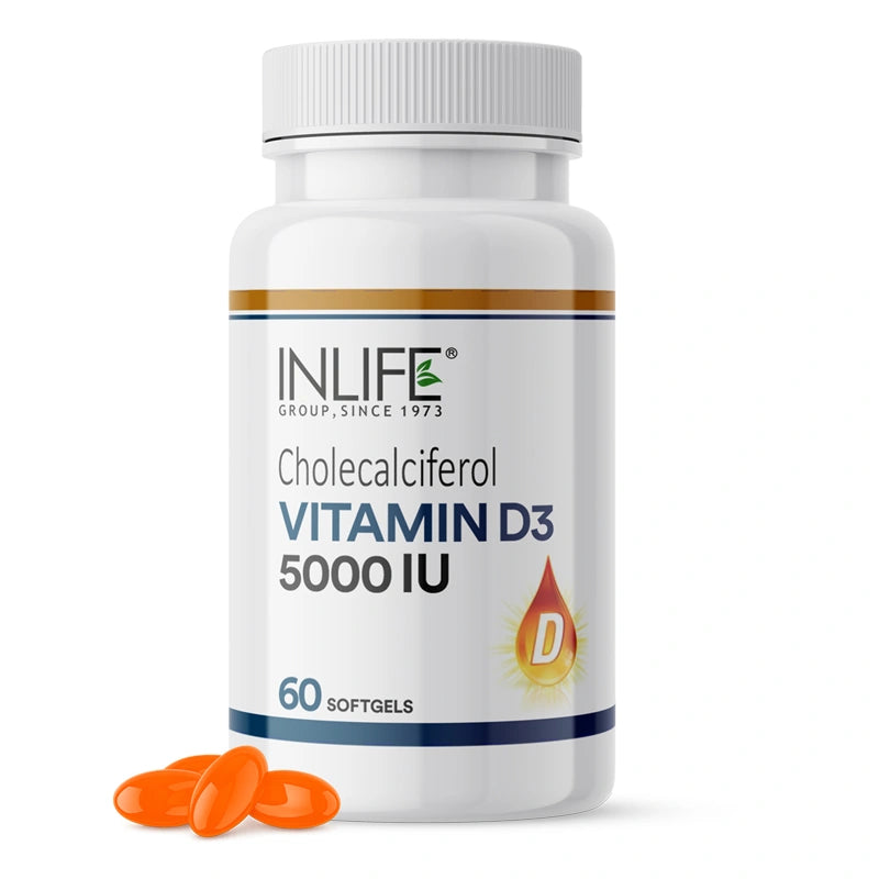 Inlife Vtamin D3 5000IU softgels front bottle image
