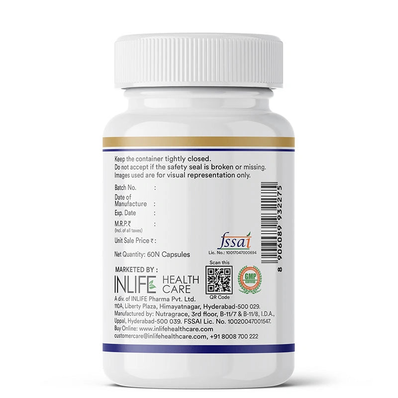 Inlife VitaminD3 600 I.U. Capsules Right Bottle. Image