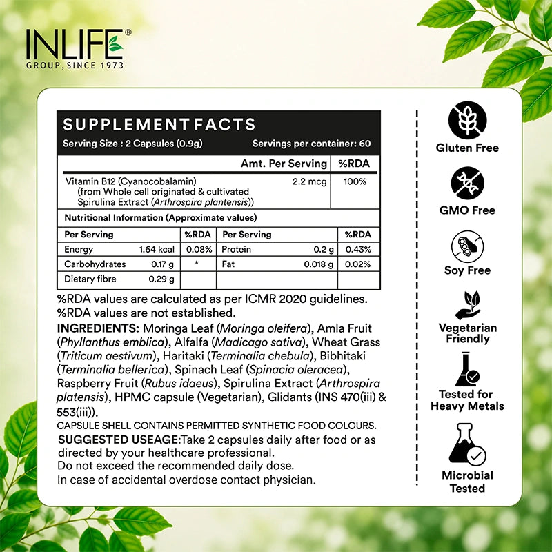 Inlife plant based vitamin b12 Supplements facts .image