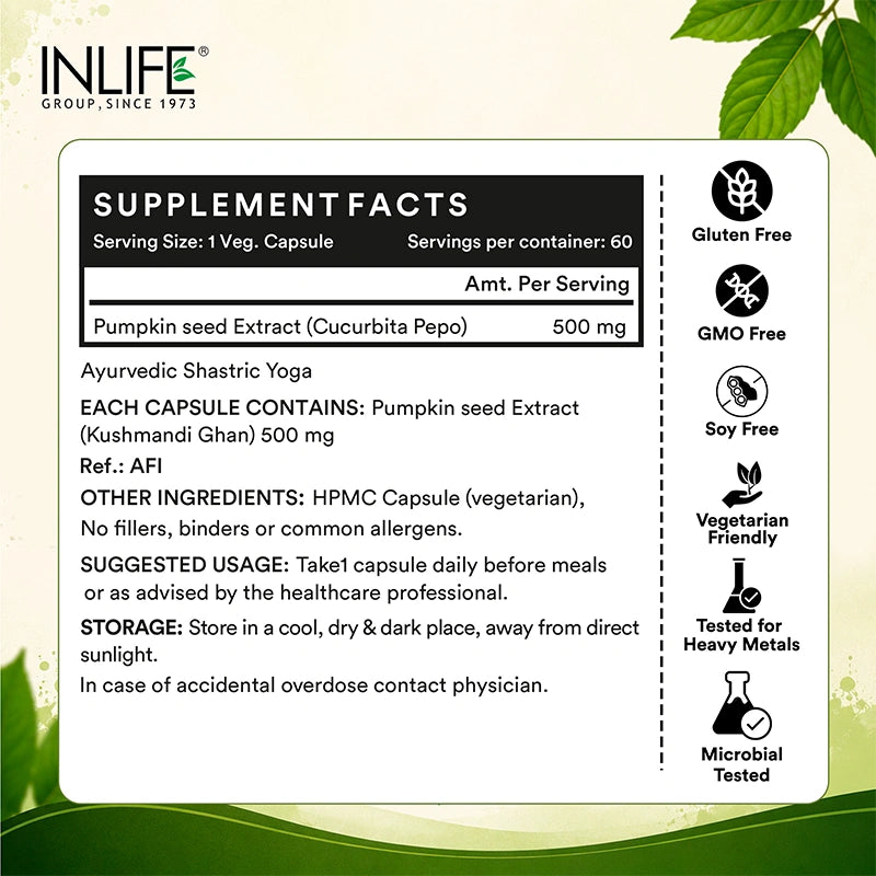 Inlife pumpkin seed extract supplements facts. Image