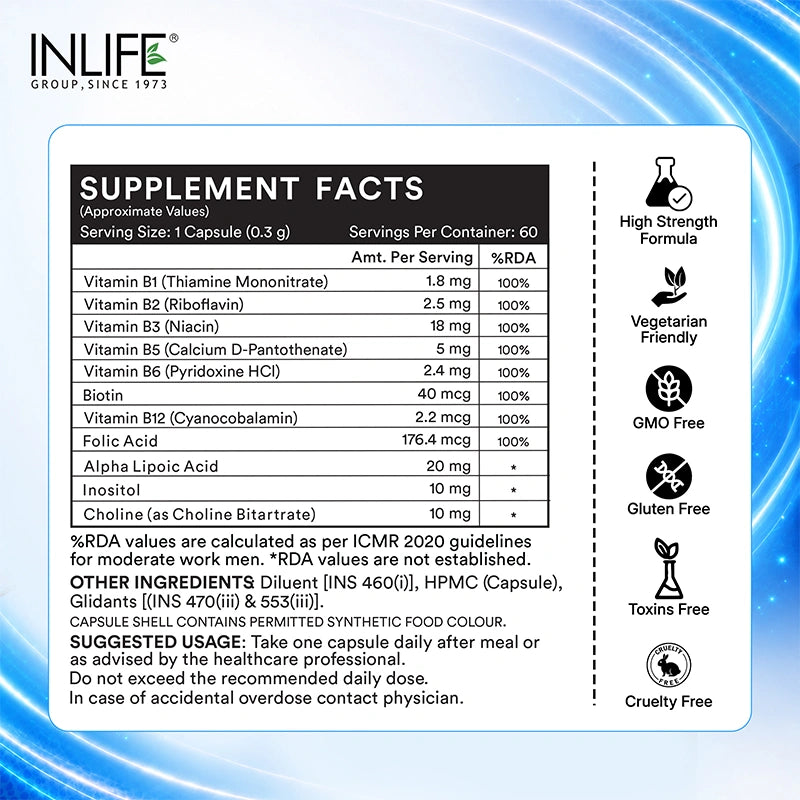 Inlife B-Complex Supplement Veg Capsules |Enhanced with Cofactors
