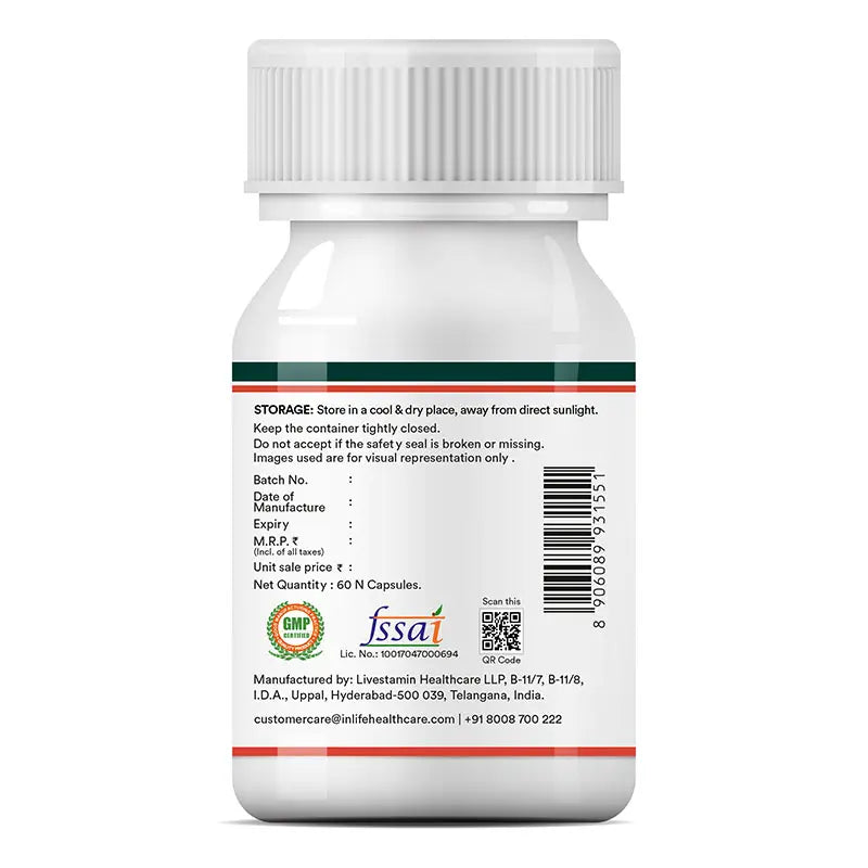 Inlife Coenzyme Q10 + Bioperine right bottle with storage and certifications