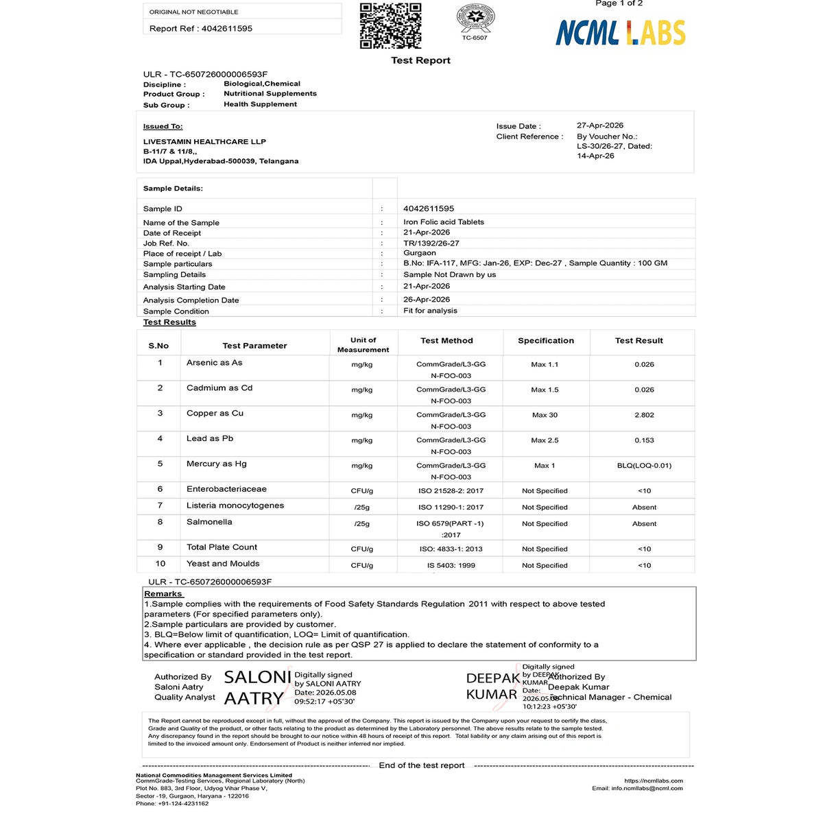 Inlife Chelated Iron Folic Acid Tablets