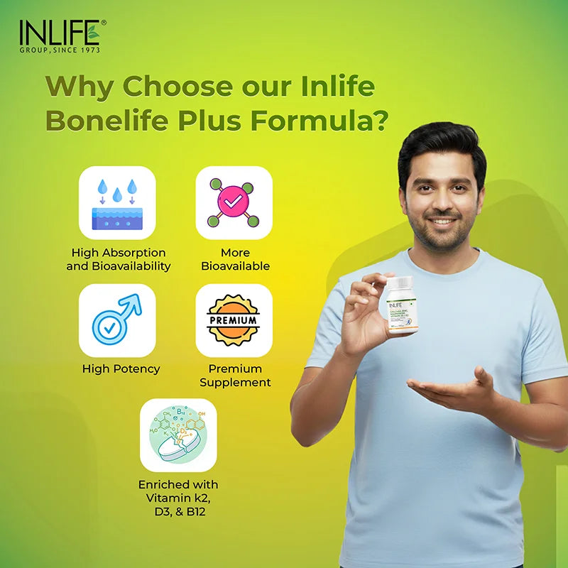 Inlife Calcium Citrate Malate, Magnesium, Zinc, D2, K2 Tablets| Vegetarian Friendly
