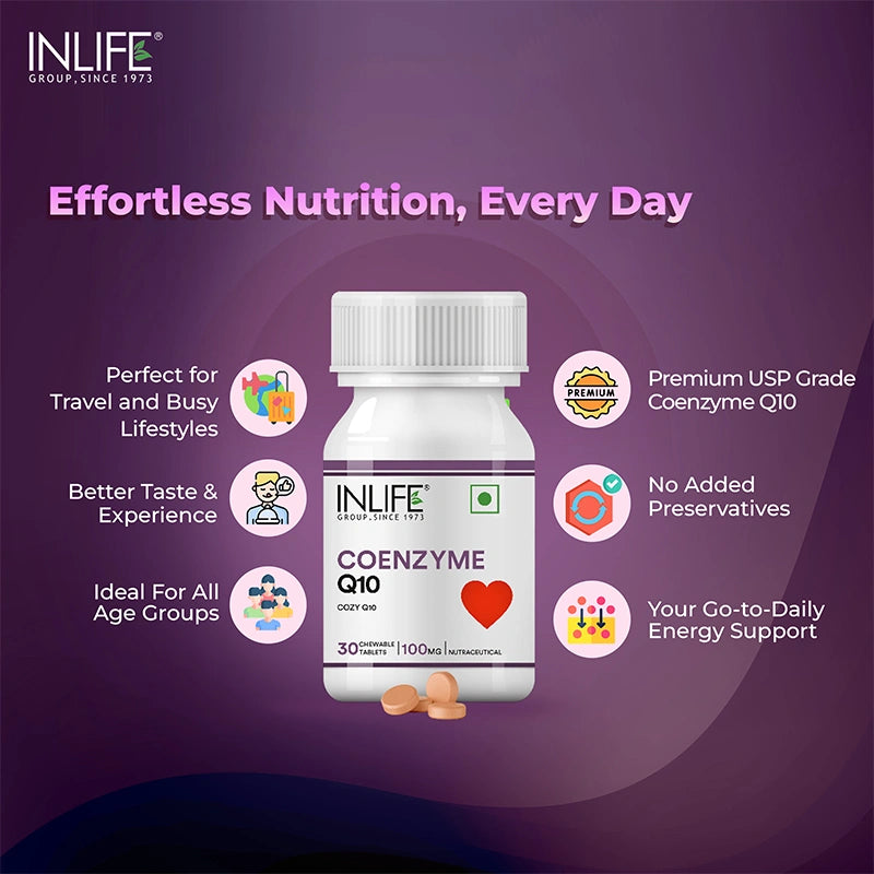 Inlife Coenzyme Q10 100 mg, Ubiquinone Chewable Tablets