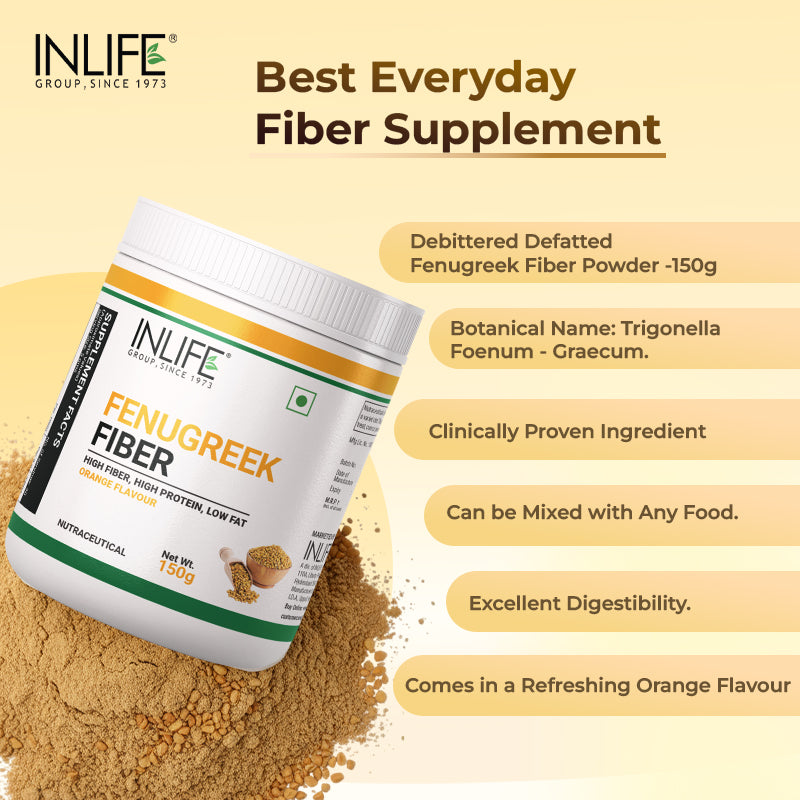 Inlife Fenugreek Fiber Powder | Refreshing Orange Flavor-150g 