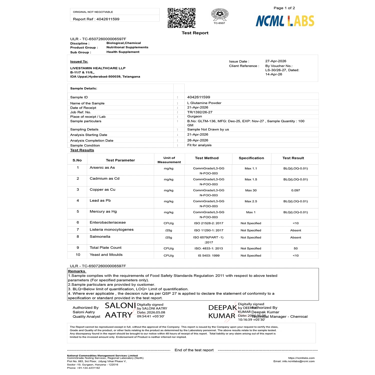 Inlife Micronized L-Glutamine Powder Supplement