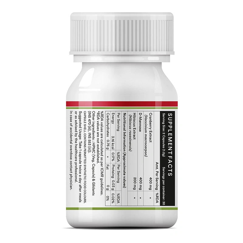 Inlife Cranberry 400mg D-Mannose 400mg | Hibiscus 200mg Veg. Capsules