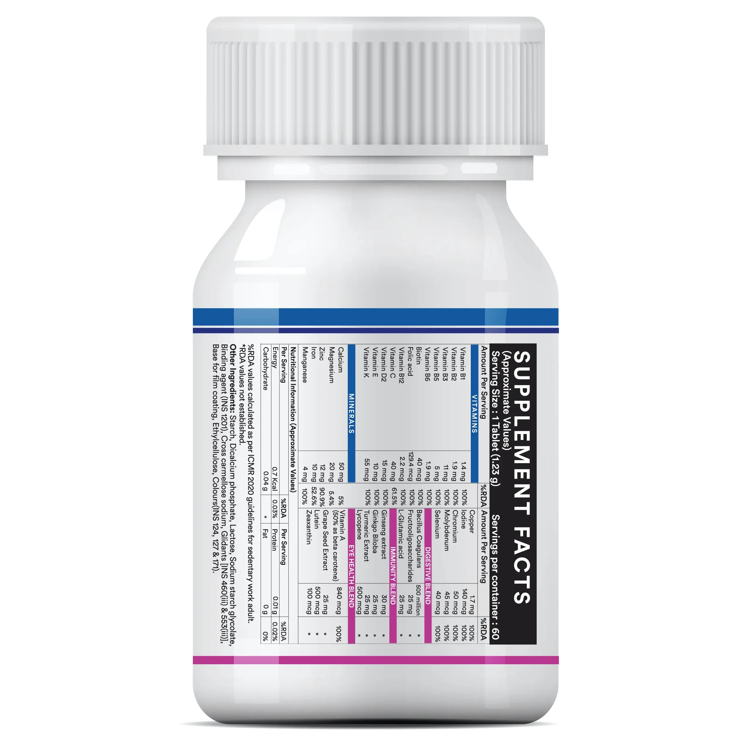 Inlife Multivitamin and Minerals Supplement with Ginseng, Grape Seed, Lutein & Probiotics | Vegetarian Tablets
