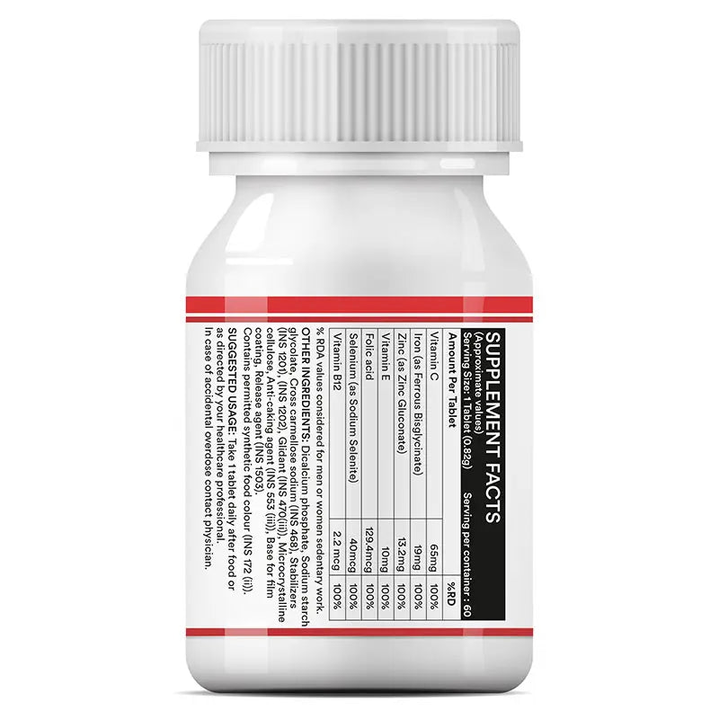 Inlife Chelated Iron Folic Acid Supplement with Vitamin C, E, B12, Zinc & Selenium Vegetarian Tablets