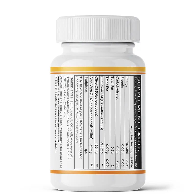 Inlife Plant Based Natural Vitamin E Capsules, Sunflower, Olive & Aloe Vera Oils | Veg. Capsules