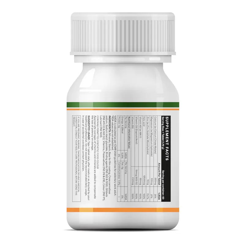 Inlife Bonelife Plus Formula | Calcium Citrate Malate, Magnesium, Zinc, Folic Acid, Vitamin D2, K2 & B12 | Supports Bone & Nutritional Health Tablets