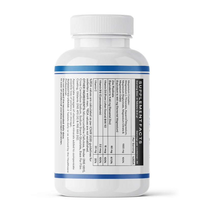 Inlife 5X Magnesium Complex 2000mg with Zinc, Vitamin C, D3 & B12, Veg. Tablets