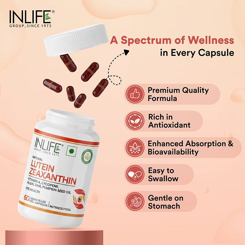 Inlife Natural Lutein & Zeaxanthin Liquid Filled Veg. Capsules | Eye Health & Antioxidant Support