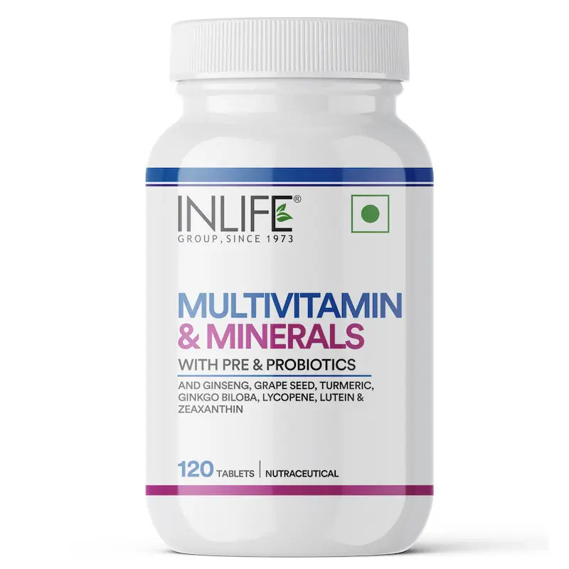 Inlife Multivitamin and Minerals Supplement with Ginseng, Grape Seed, Lutein & Probiotics | Vegetarian Tablets