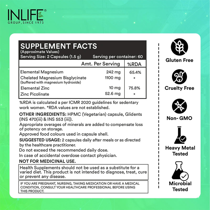 Inlife Magnesium Glycinate 1100 mg with Zinc Capsules