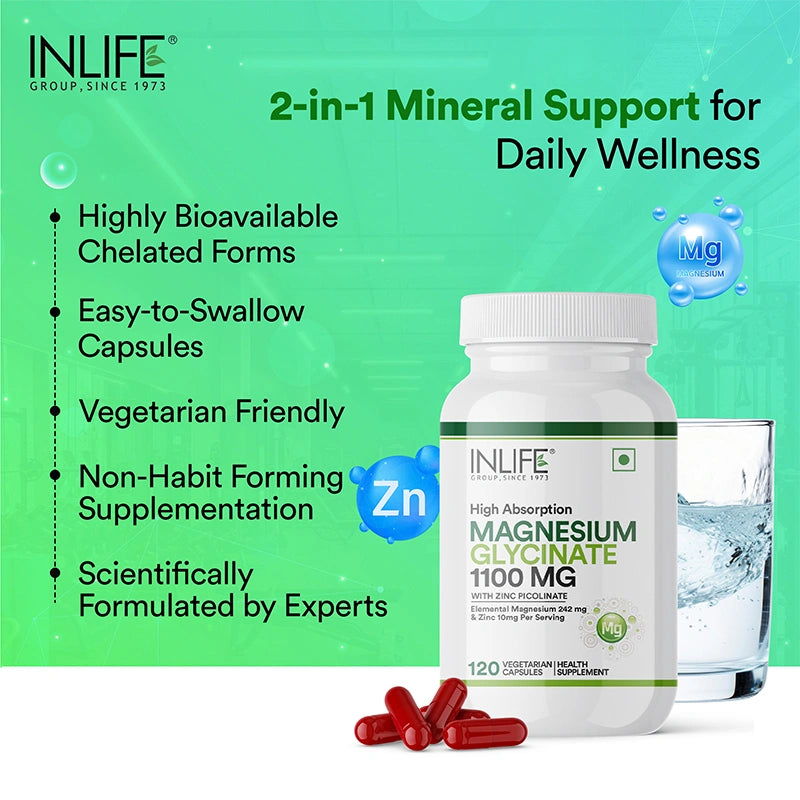Inlife Magnesium Glycinate 1100 mg with Zinc Capsules