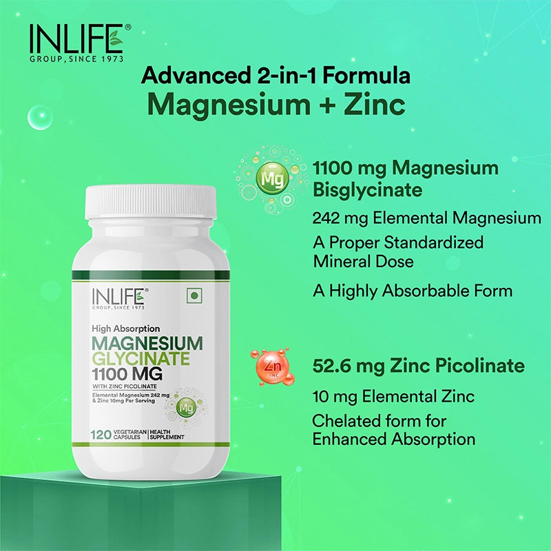 Inlife Magnesium Glycinate 1100 mg with Zinc Capsules