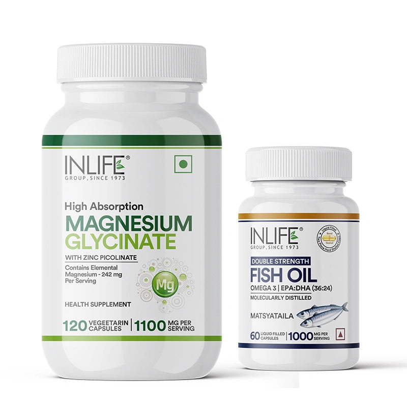 Inlife Magnesium Glycinate with Zinc + Fish oil Double Strength Combo Pack