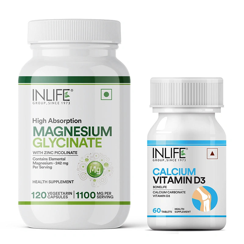 Inlife Magnesium Glycinate with Zinc + Calcium with Vitamin D3, Veg. Combo Pack