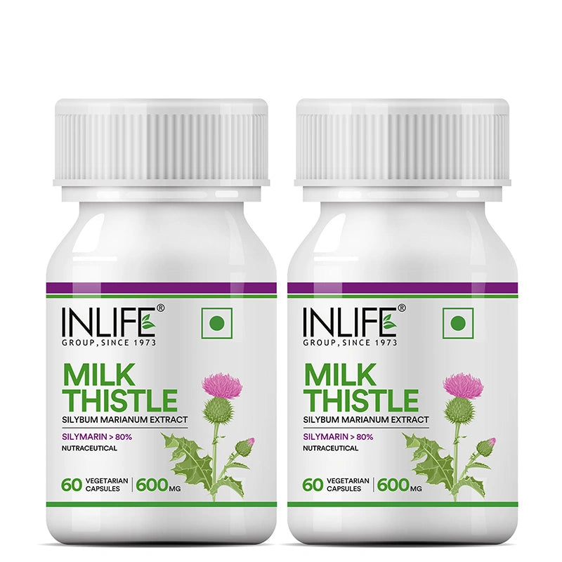 Inlife Milk Thistle Supplement (80% Silymarin) | 600mg | 60 Veg. Capsules