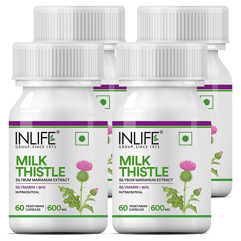 Inlife Milk Thistle Supplement (80% Silymarin) | 600mg | 60 Veg. Capsules