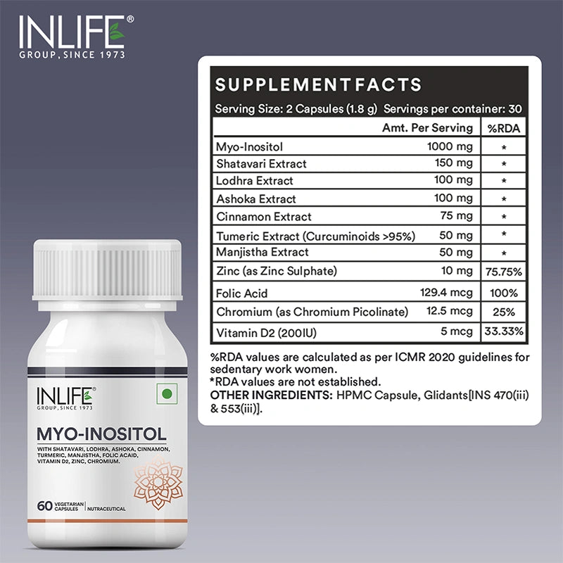Inlife Myo-Inositol Supplement, Enriched with Ayurvedic herbs for Women, Veg. Capsules