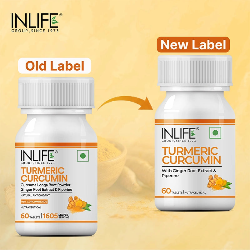 Inlife Turmeric Curcumin Supplement with Ginger & Black Pepper, 1605 mg, Natural Antioxidant Formula, Veg. Tablets