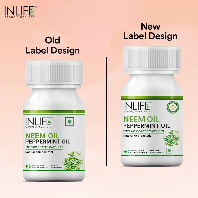 Inlife Neem & Peppermint Oil Capsules | 500mg | Enteric Coated Veg. Capsules