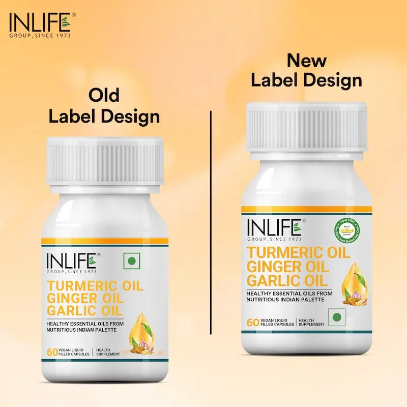 Inlife Turmeric Oil, Ginger Oil, Garlic Oil Supplement | Veg. Capsules