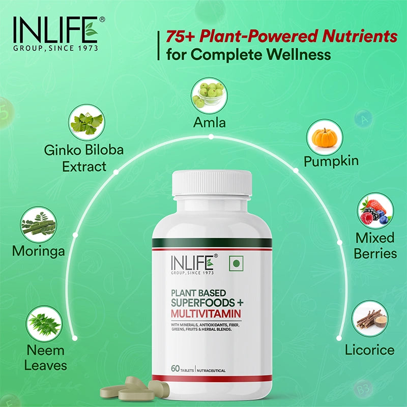 Inlife Plant Based Multivitamins for Men & Women + Superfood, Veg. Tablets