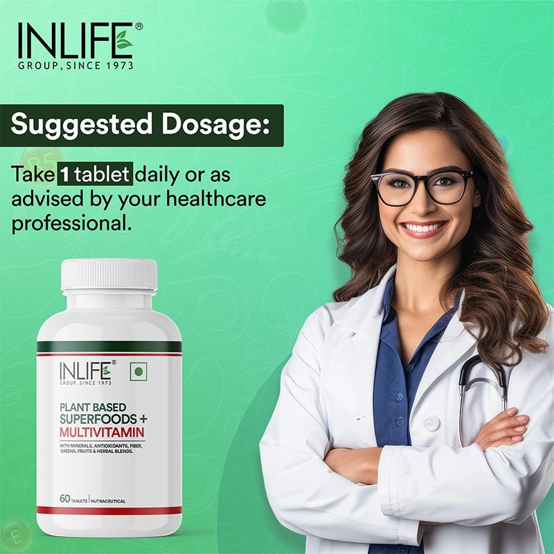 Inlife Plant Based Multivitamins for Men & Women + Superfood, Veg. Tablets